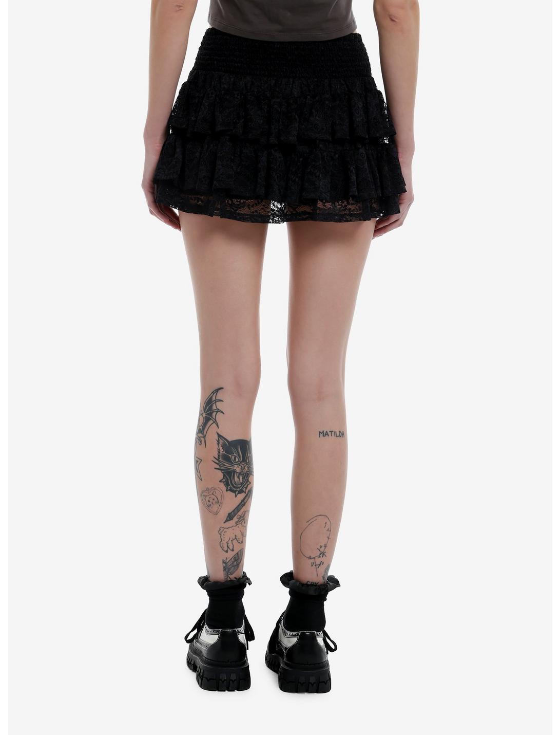 Social Collision Black Lace Ruffle Skort Product Image