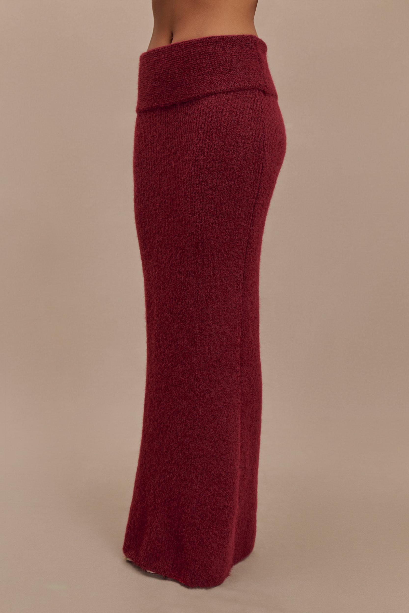 Charlotte Knit Maxi Skirt With Overlay - Merlot Product Image