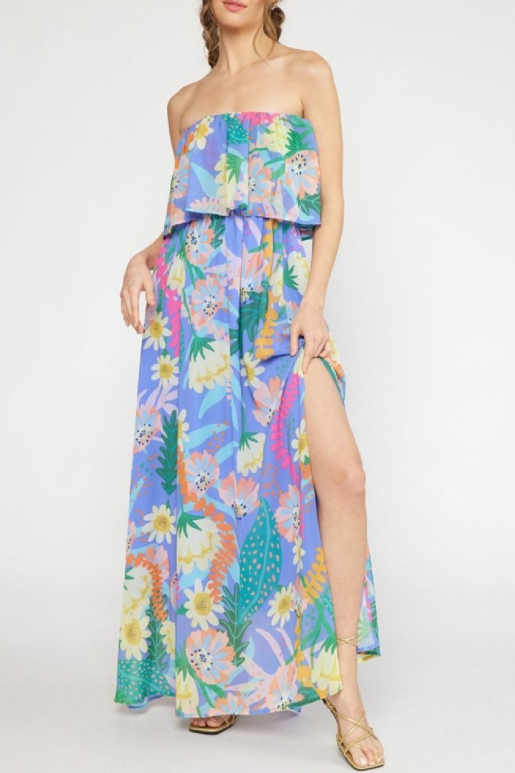 Strapless Tropical Print Maxi Product Image