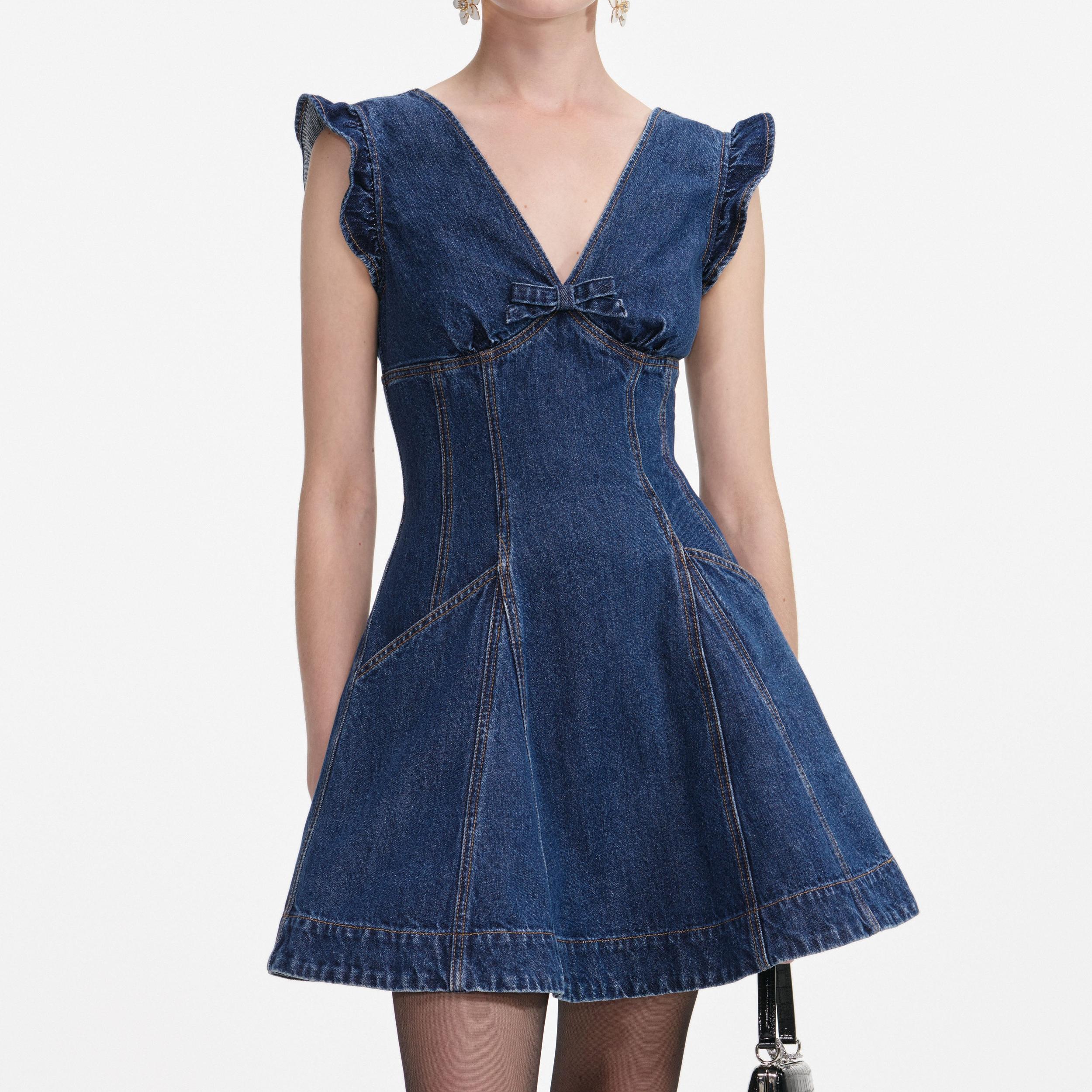 Denim Flared Mini Dress Product Image