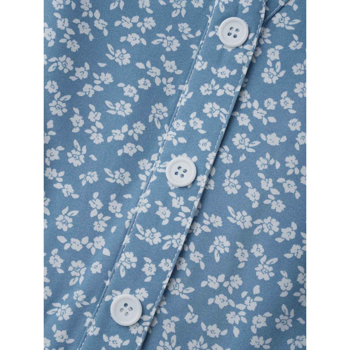 Plus Size Notched Ditsy Floral Button Midi Dress Mediumblue Women Casual Button Notched collar Elbow-length sleeve Curvy BloomChic 28/5X Product Image