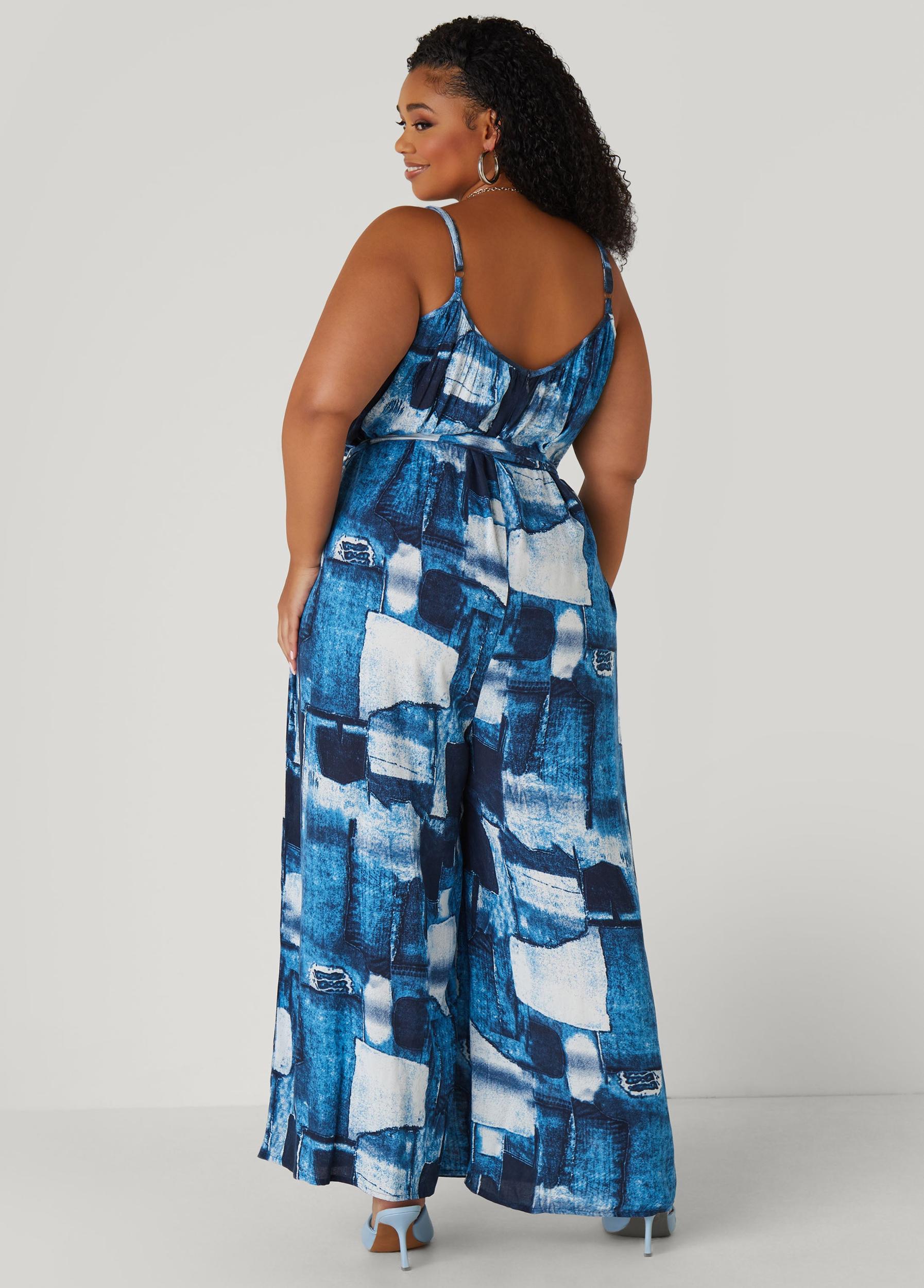Denim Print Wide Leg Jumpsuit Product Image
