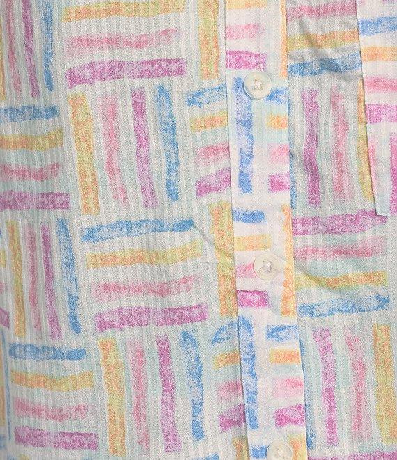 Intro Petite Size Woven Orchid Bouquet Split V-Neck 3/4 Roll-Tab Sleeve Button Front Shirt Product Image