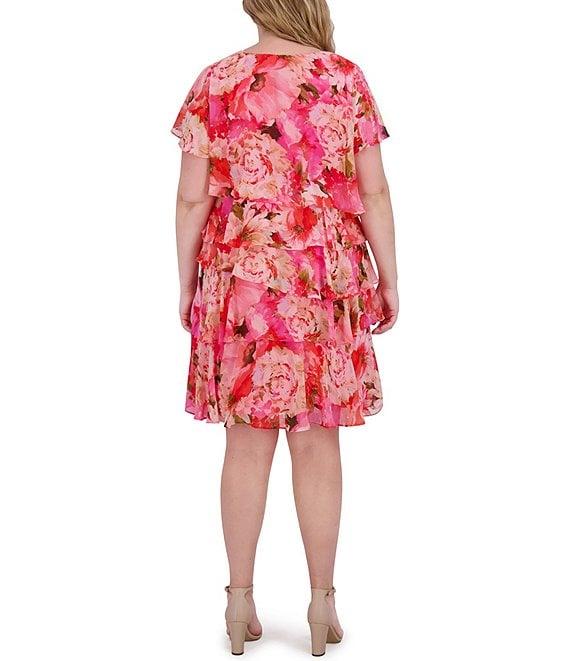 Jessica Howard Plus Size Tiered Floral Print Dress Product Image