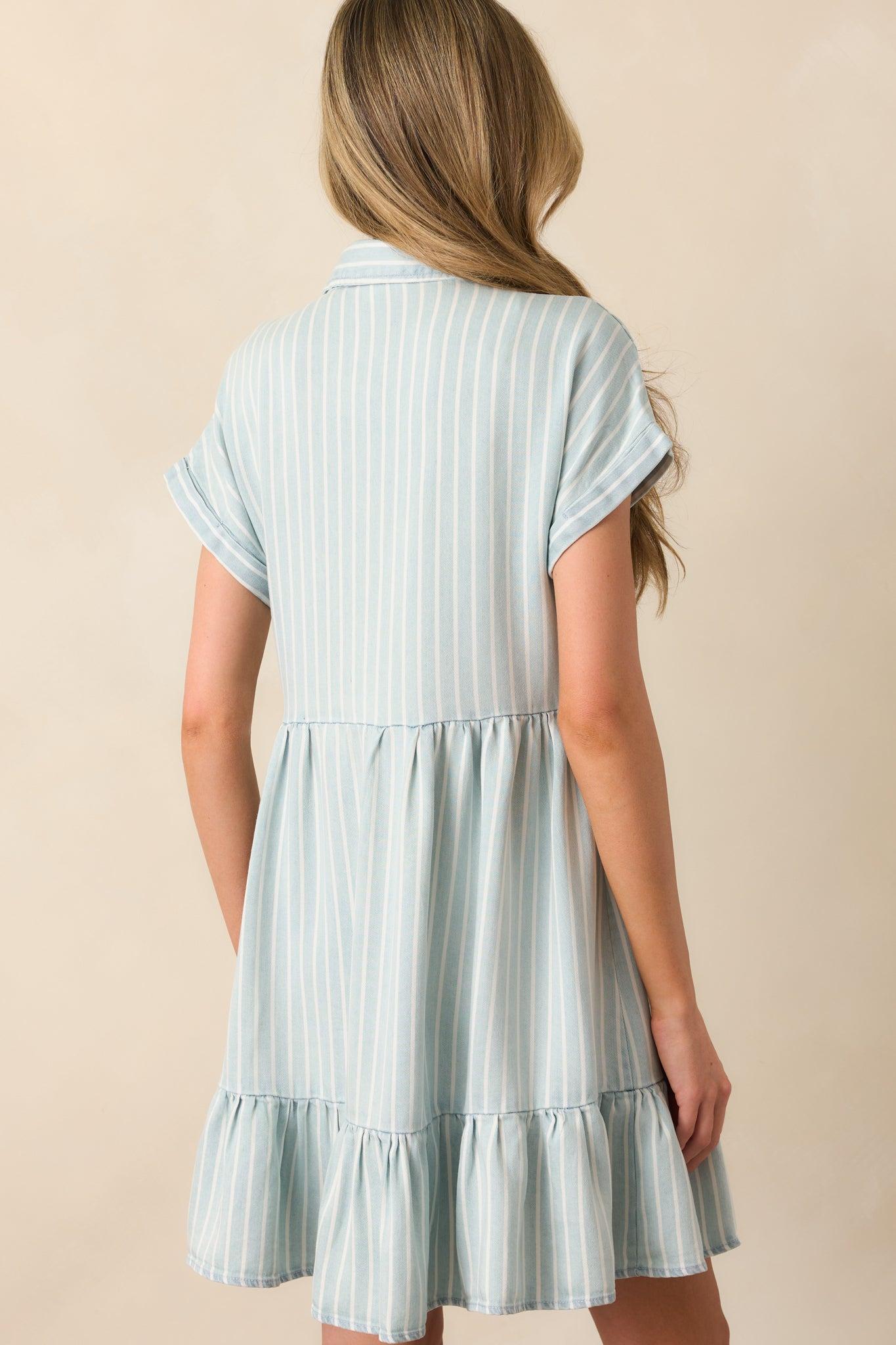 Whispering Waves Chambray Stripe Short Sleeve Mini Dress Product Image