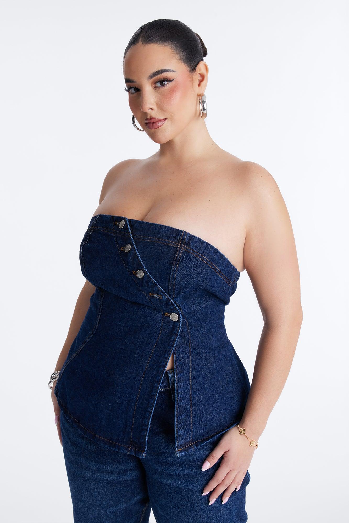 Denim Therapy Asymmetrical Tube Top - Indigo Female Product Image