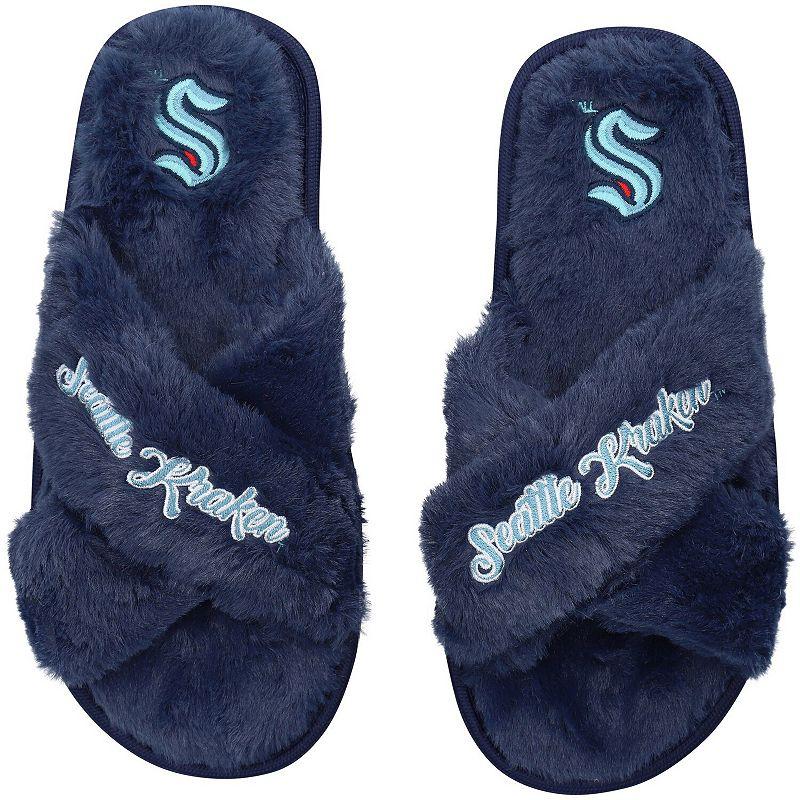 Women's FOCO Seattle Kraken Script Cross Slide Slippers, Size: Large, Krk Blue Product Image