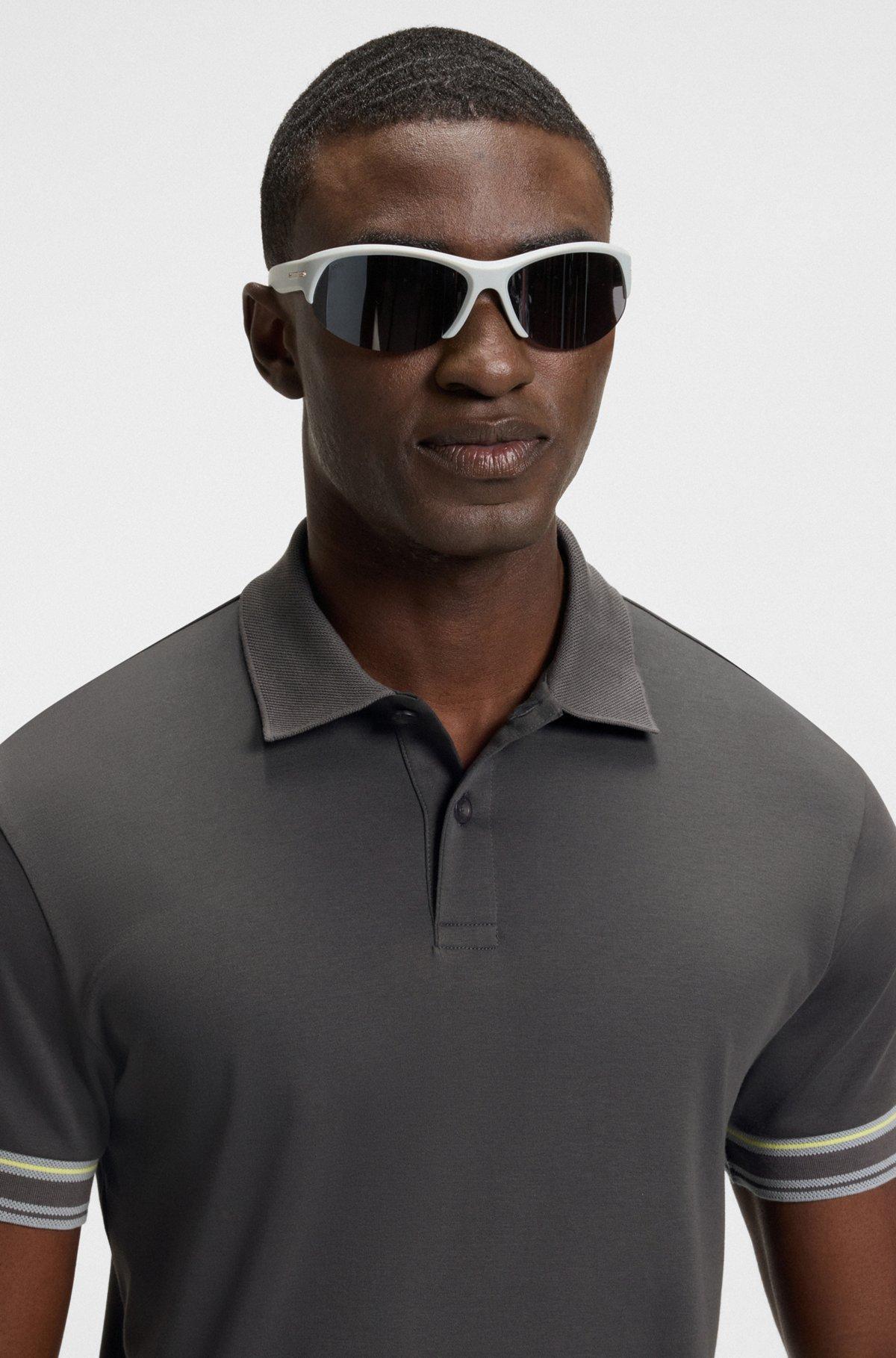 Stripe-cuff polo shirt in interlock cotton Product Image