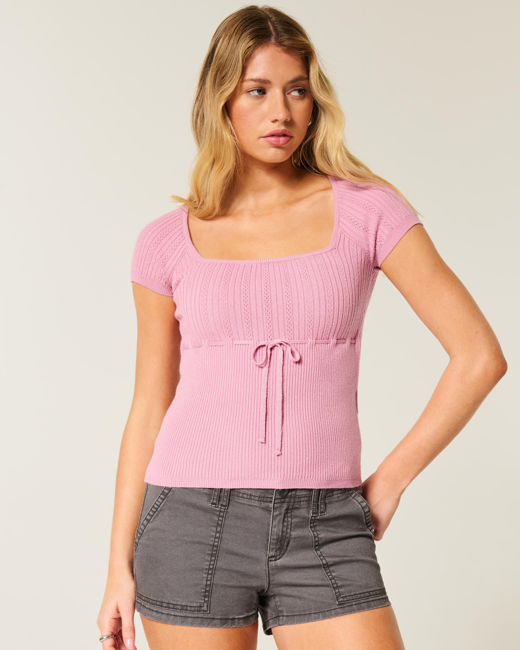 Short-Sleeve Square Neck Sweater Product Image