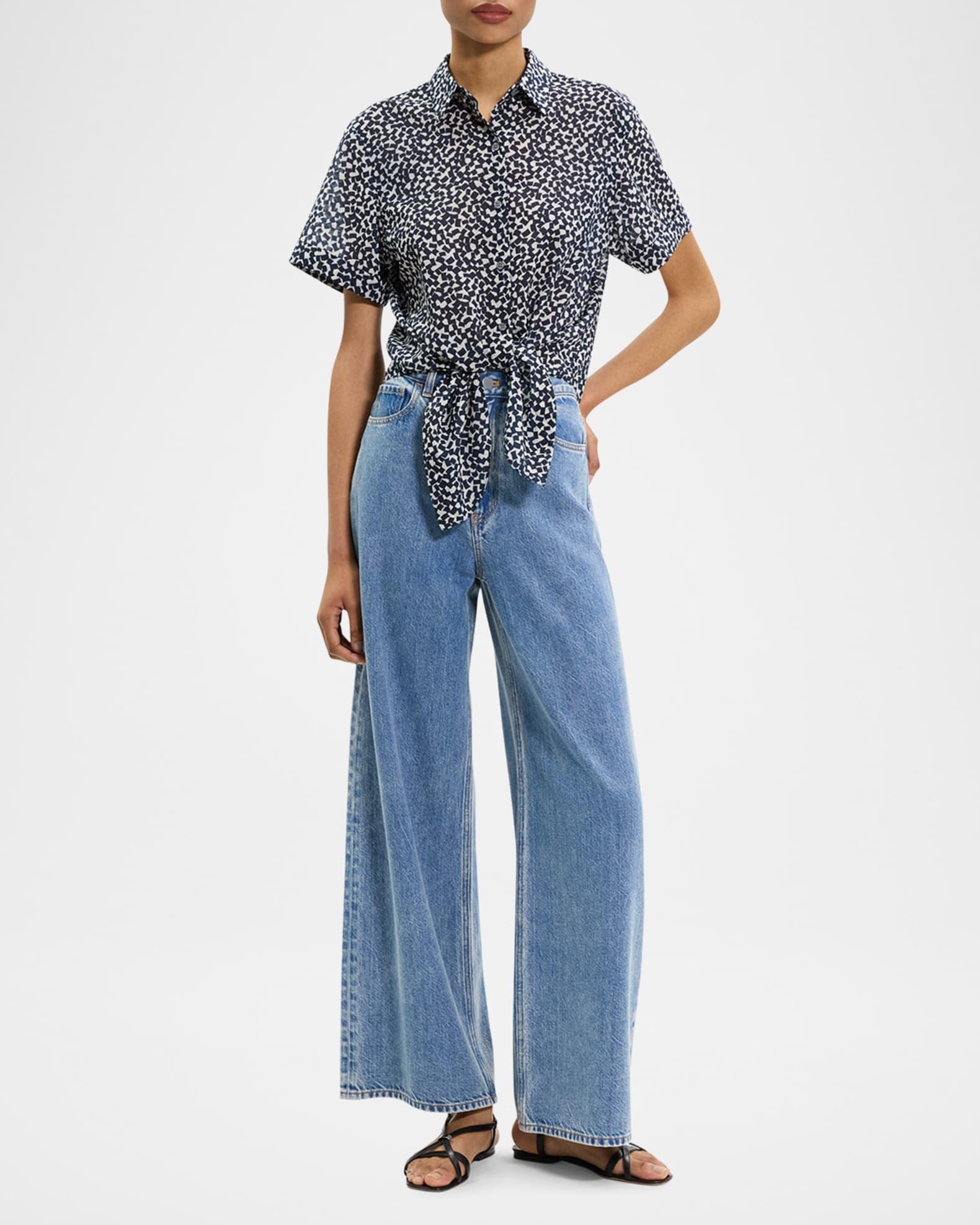 Geometric-Print Tie-Front Shirt  Product Image