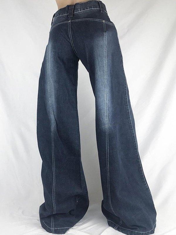 Stitch Detail Straight Leg Cargo Jeans Product Image