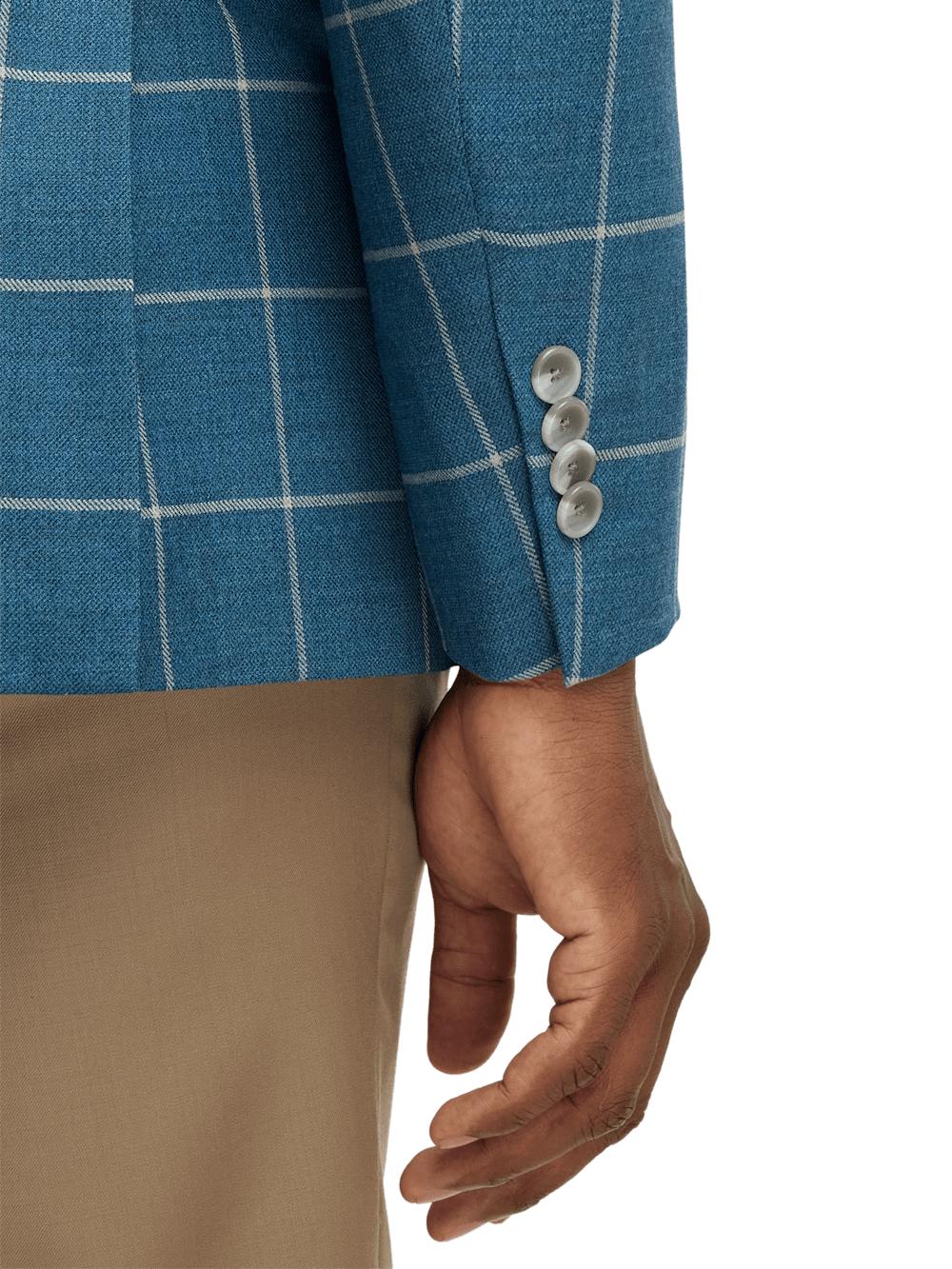 Wool Windowpane Single Breasted Peak Lapel Sport Coat - Teal Product Image
