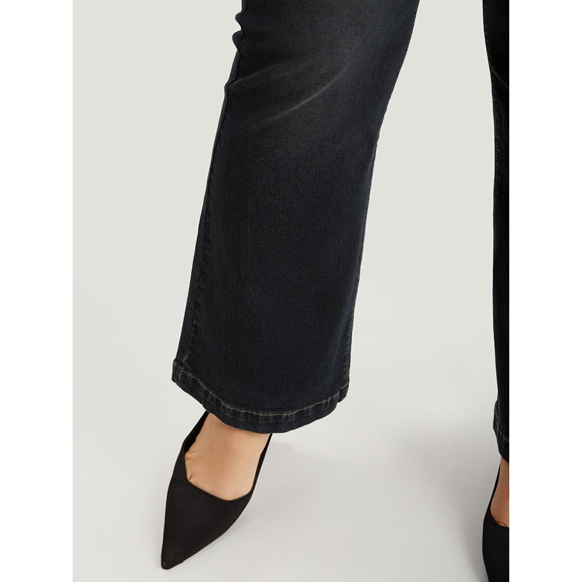 Plus Size Plain Flare Leg Dark Wash Jeans Women Midnight Casual Plain Plain High stretch Pocket Jeans BloomChic 10/M Product Image
