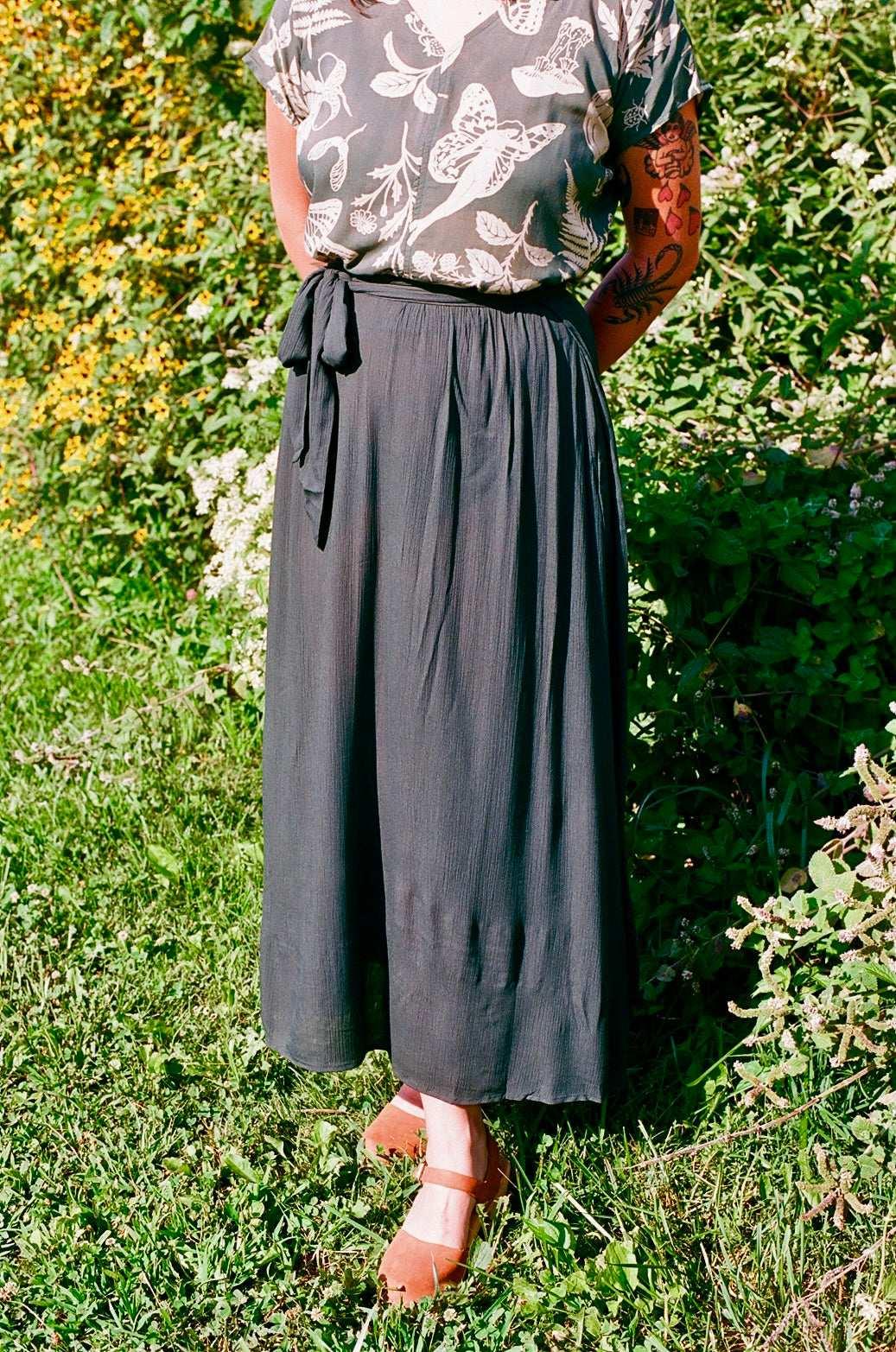Maxi Wrap Skirt in Emerald Crepe Product Image