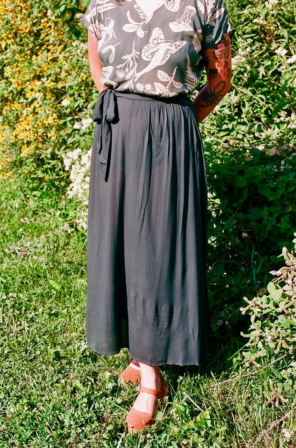 Maxi Wrap Skirt in Emerald Crepe Product Image