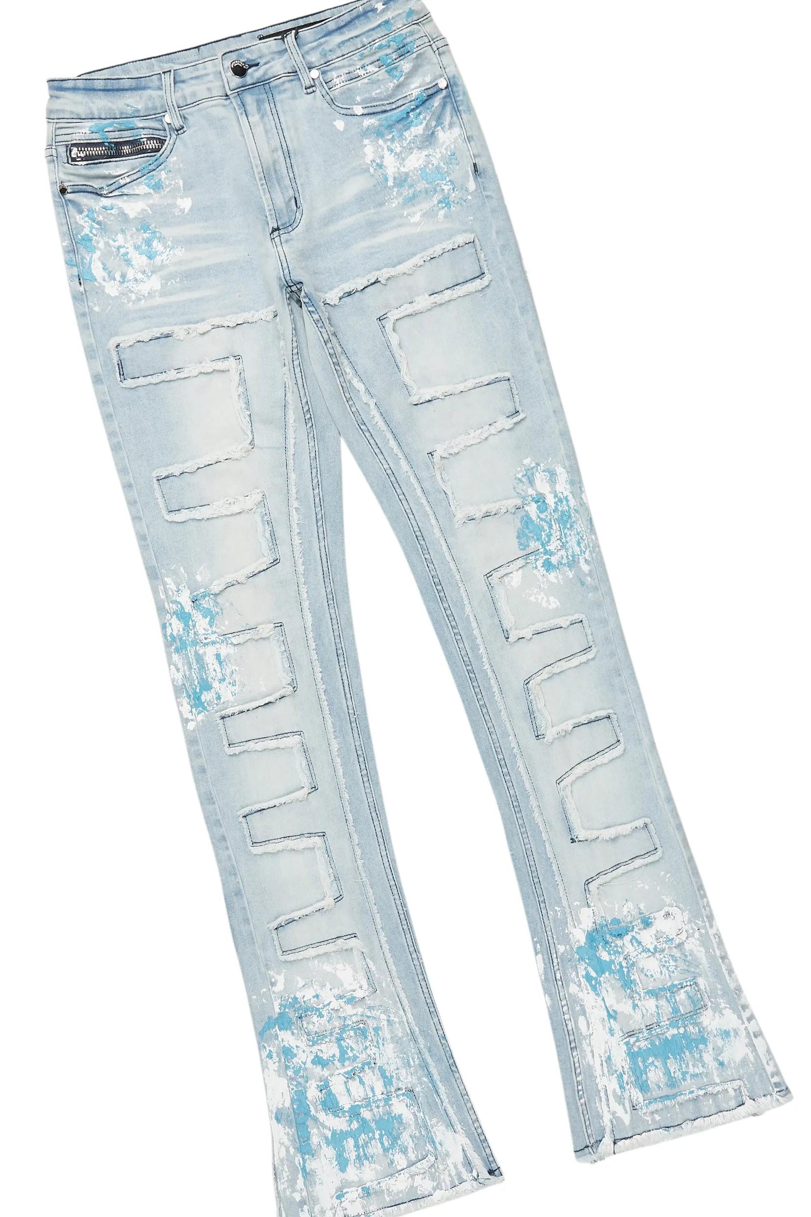 Saxon White/Blue T-Shirt/Stacked Flare Jean Set Male Product Image