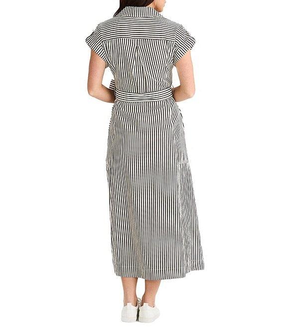 Brave + True Portia Short Cuffed Sleeve Striped Collared Button Front A-Line Midi Dress Product Image