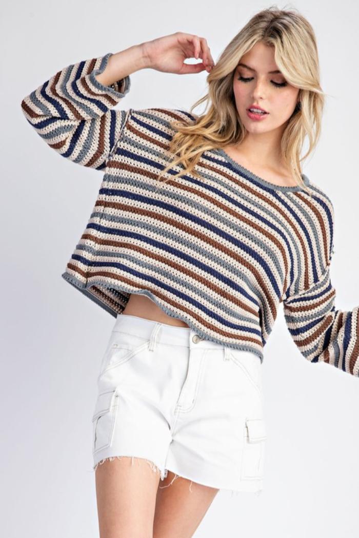 Stripe Crochet Knit Sweater Product Image