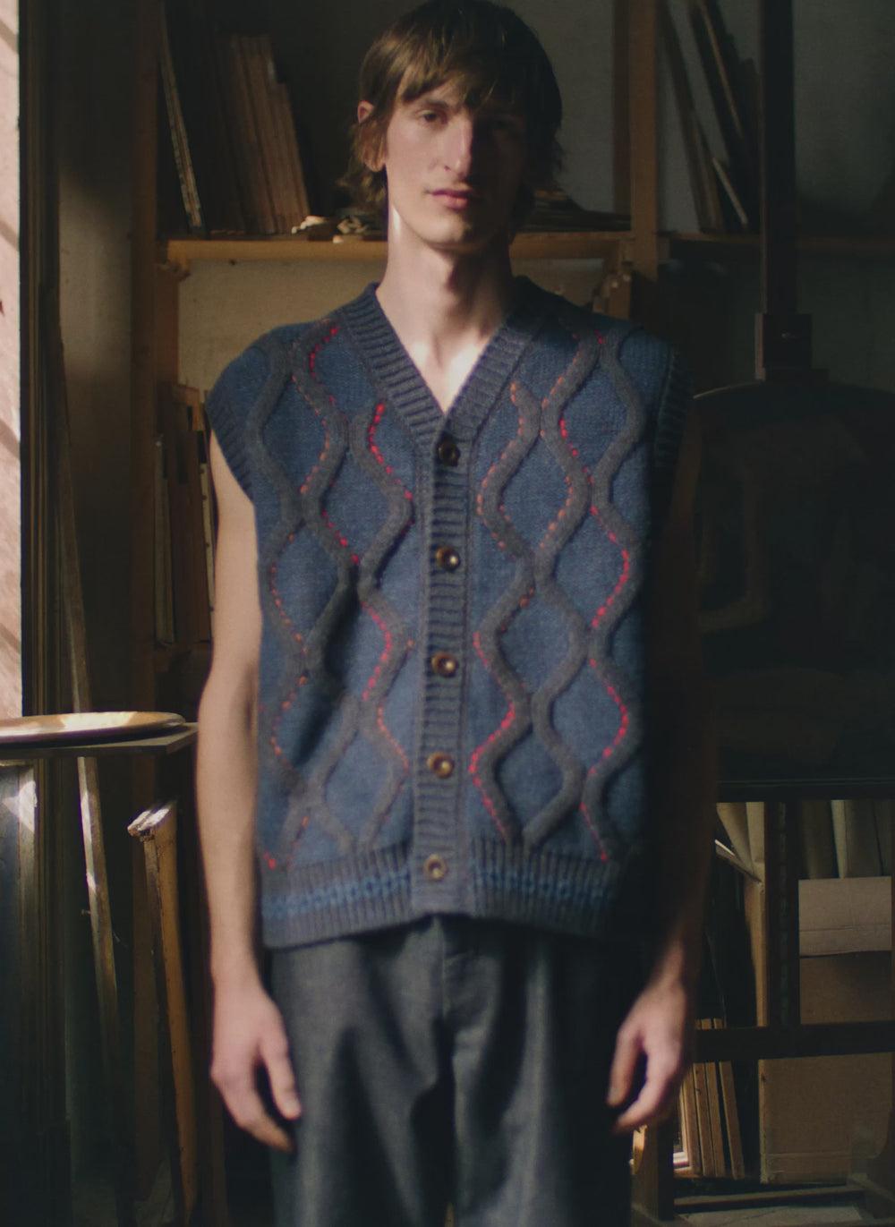 Hand Embellished Button Through Tank | Blue Multi Product Image