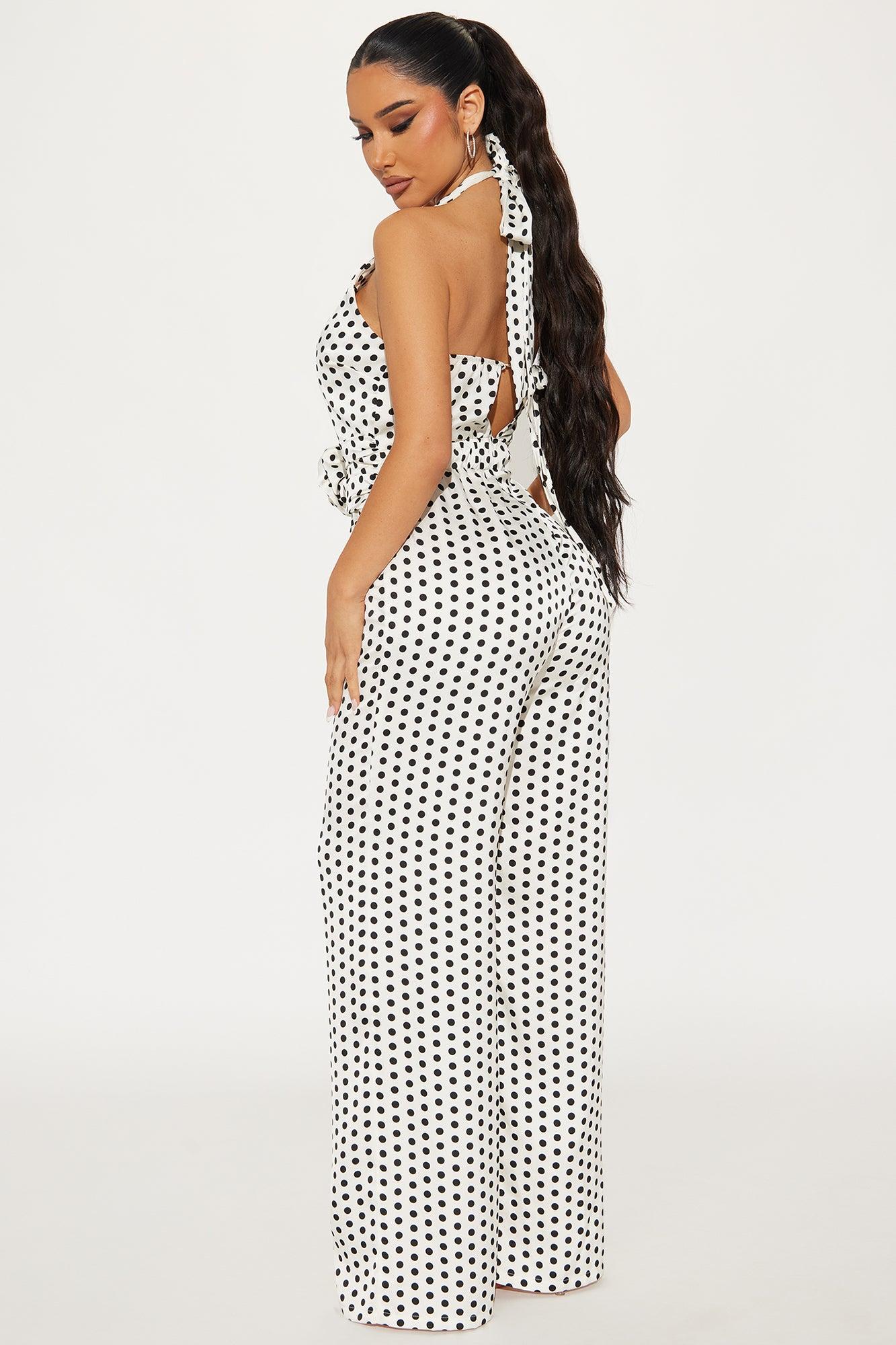 Dottie Satin Jumpsuit - White/Black Product Image