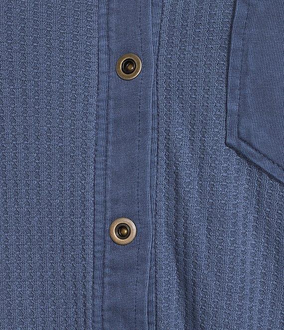 City Blues Waffle Knit Coordinating Point Collar Long Sleeve Contrast Trim Button Front Shirt Product Image