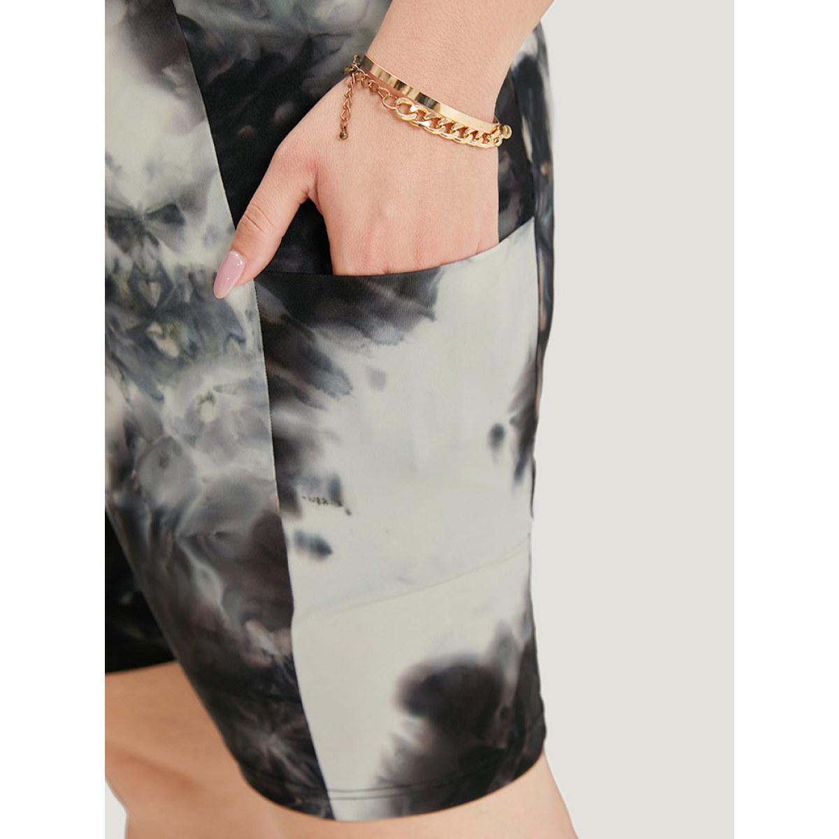 Plus Size Tie Dye High Rise Pocket Skinny Leggings Women Black Casual High stretch Skinny High Rise Dailywear Leggings BloomChic 26/4X Product Image