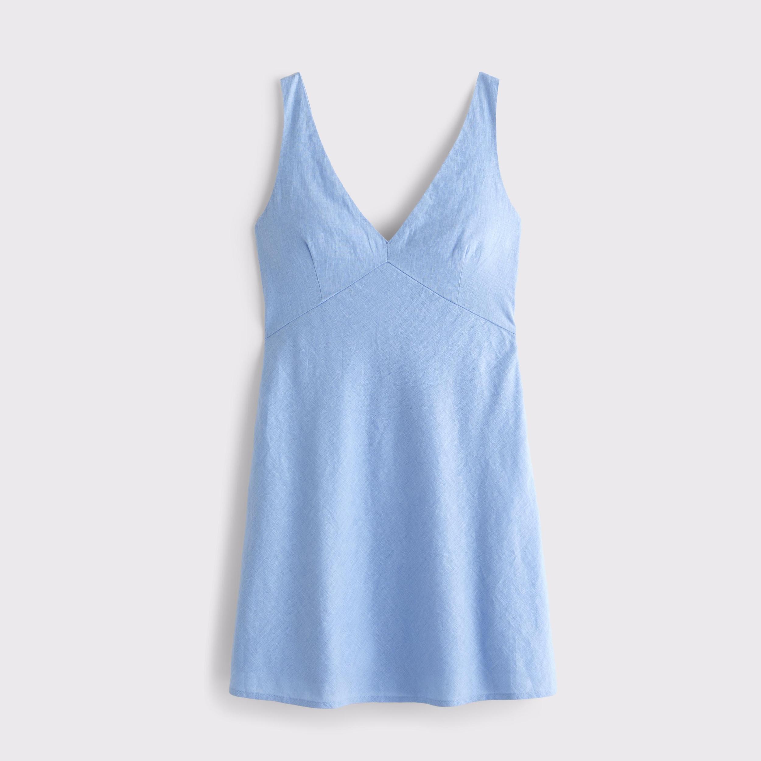 V-Neck Linen-Blend Mini Dress Product Image