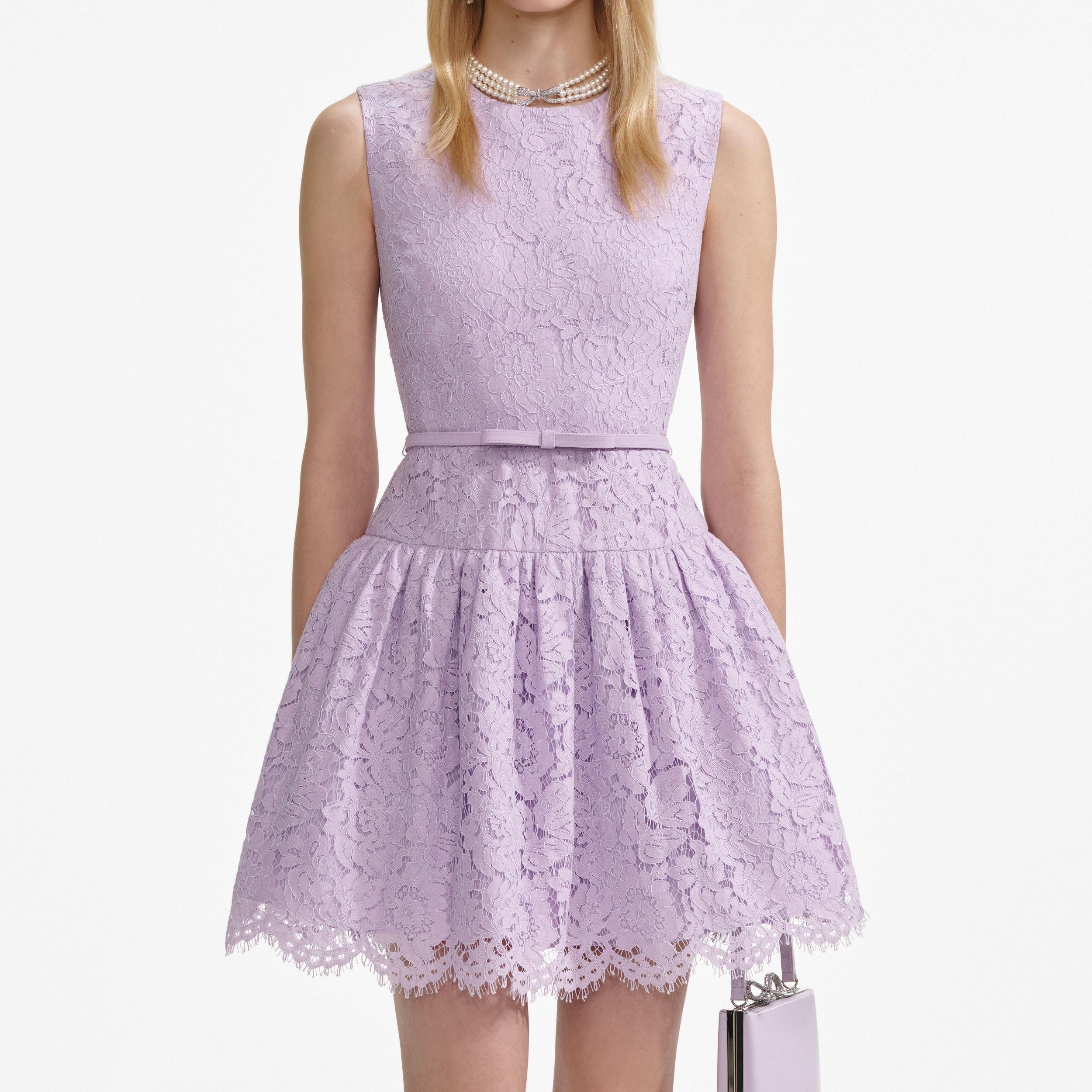 Lilac Lace Sleeveless Mini Dress Product Image