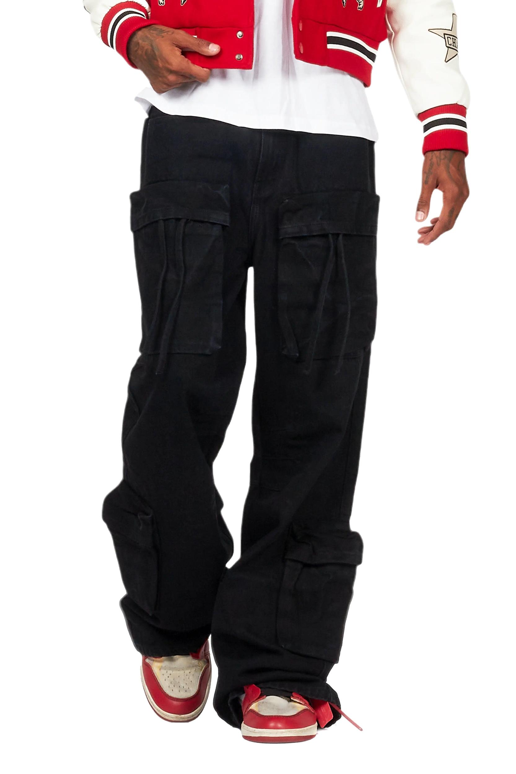 Cazer Black Baggy Fit Cargo Jean Male Product Image