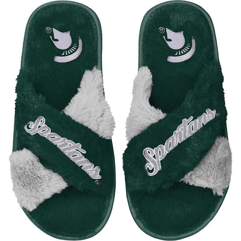 Women's FOCO Green Michigan State Spartans Two-Tone Crossover Faux Fur Slide Slippers, Size: XL Product Image