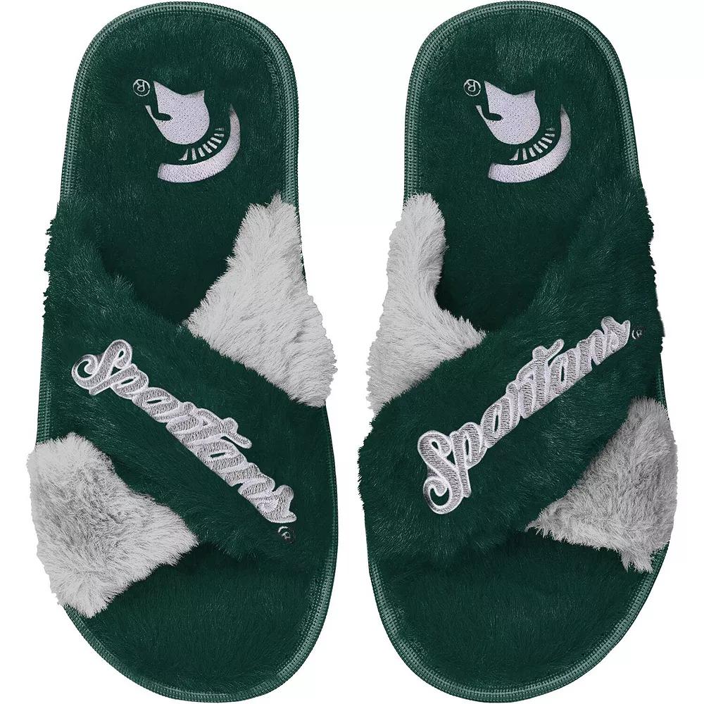 Women's FOCO Green Michigan State Spartans Two-Tone Crossover Faux Fur Slide Slippers, Size: XL Product Image