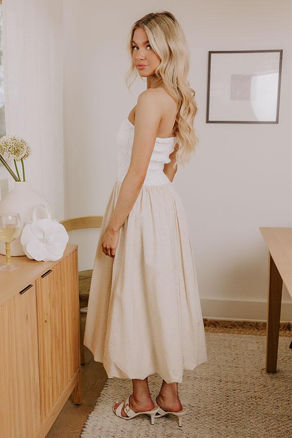 Coastal Cove Linen Midi Dress in White Product Image