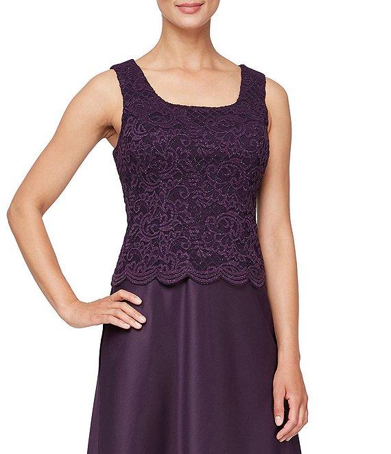 Alex Evenings Glitter Lace 3/4 Sleeve Square Neck Scallop Hem Bodice 2-Piece Jacket Gown Product Image