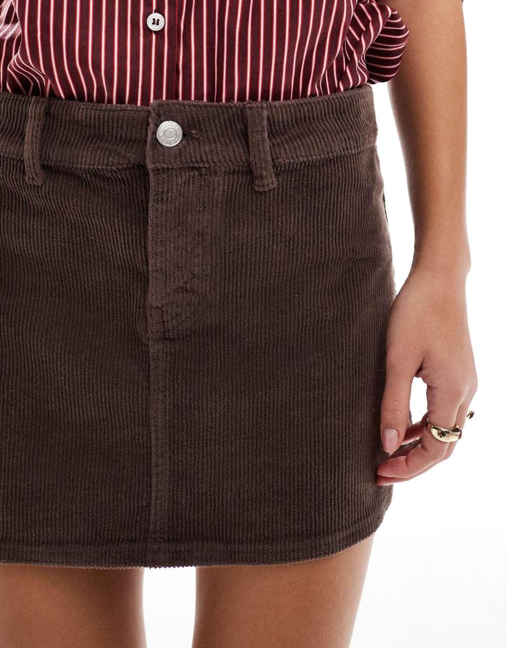 ASOS DESIGN denim cord mini skirt in brown Product Image