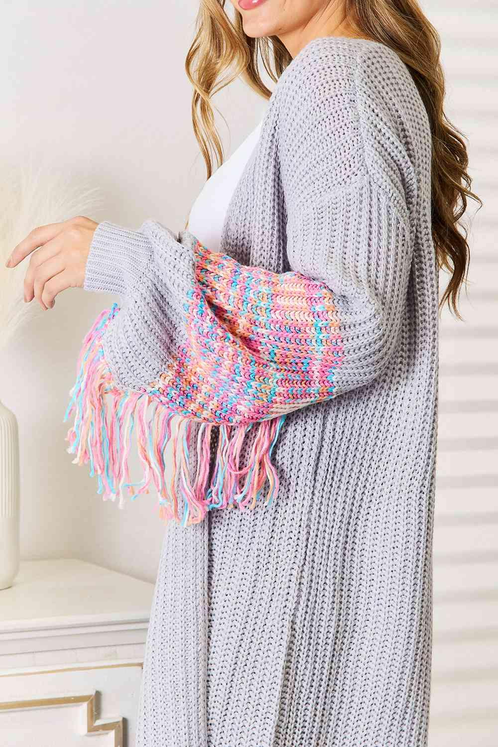 Woven Right Fringe Sleeve Dropped Shoulder Cardigan Product Image