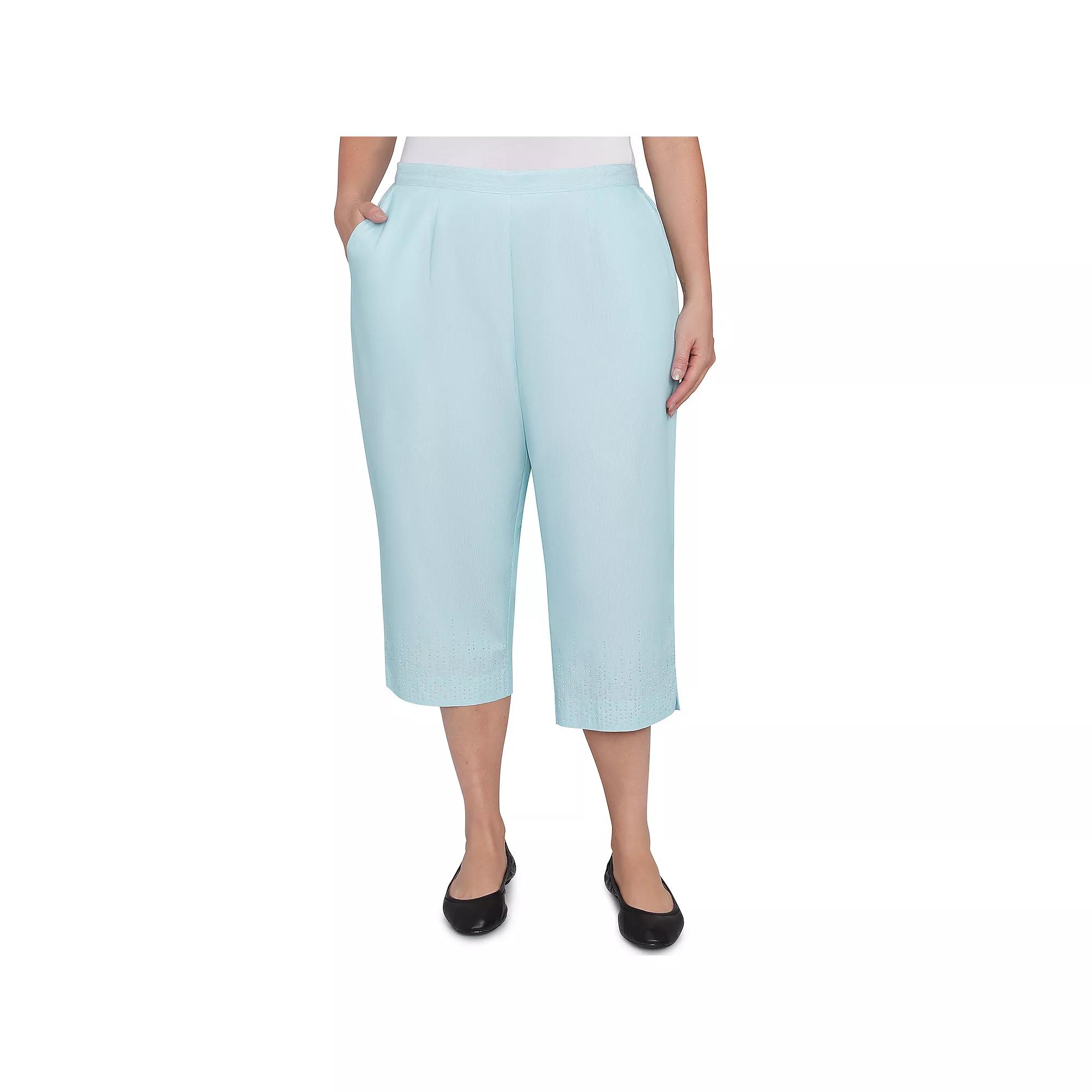 Plus Size Alfred Dunner Heat Set Embroidered Capris, Womens Green Product Image