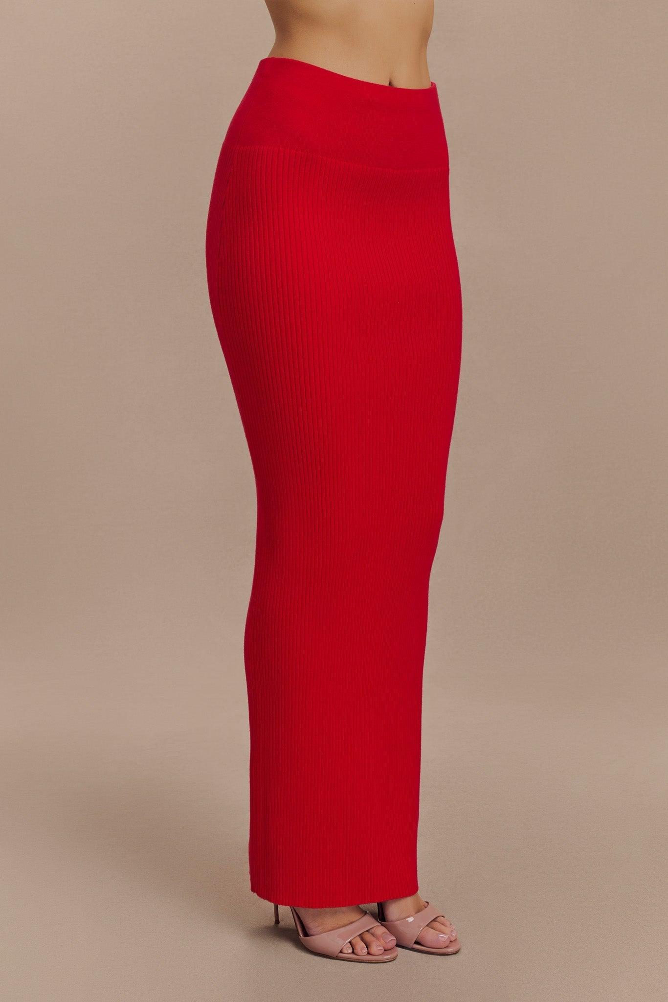 Mathilde Ribbed Knit Maxi Skirt - Ruby Product Image