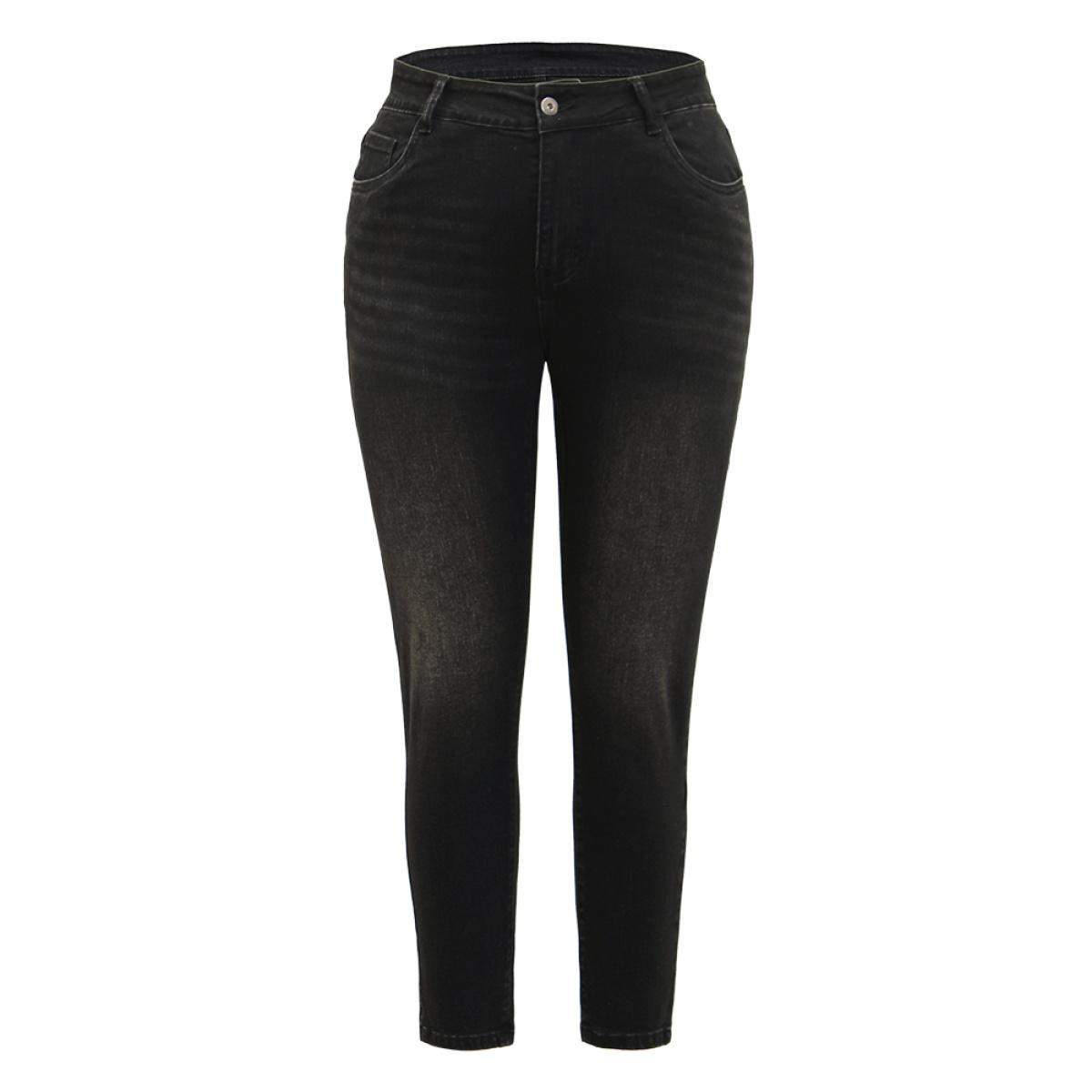 Plus Size Skinny High Rise Black Wash Jeans Women Black Casual Plain Plain High stretch Pocket Jeans BloomChic 10/M Product Image
