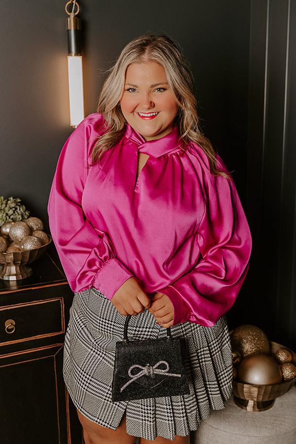 VIP Flight Plans Satin Top in Fuchsia Curves Product Image