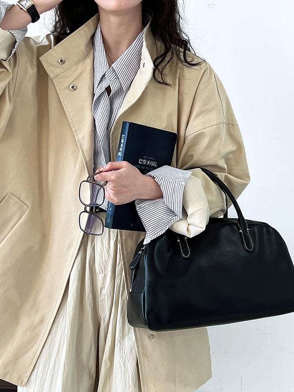 Long Sleeves Loose Pockets Solid Color Stand Collar Outerwear Trench Coats Product Image