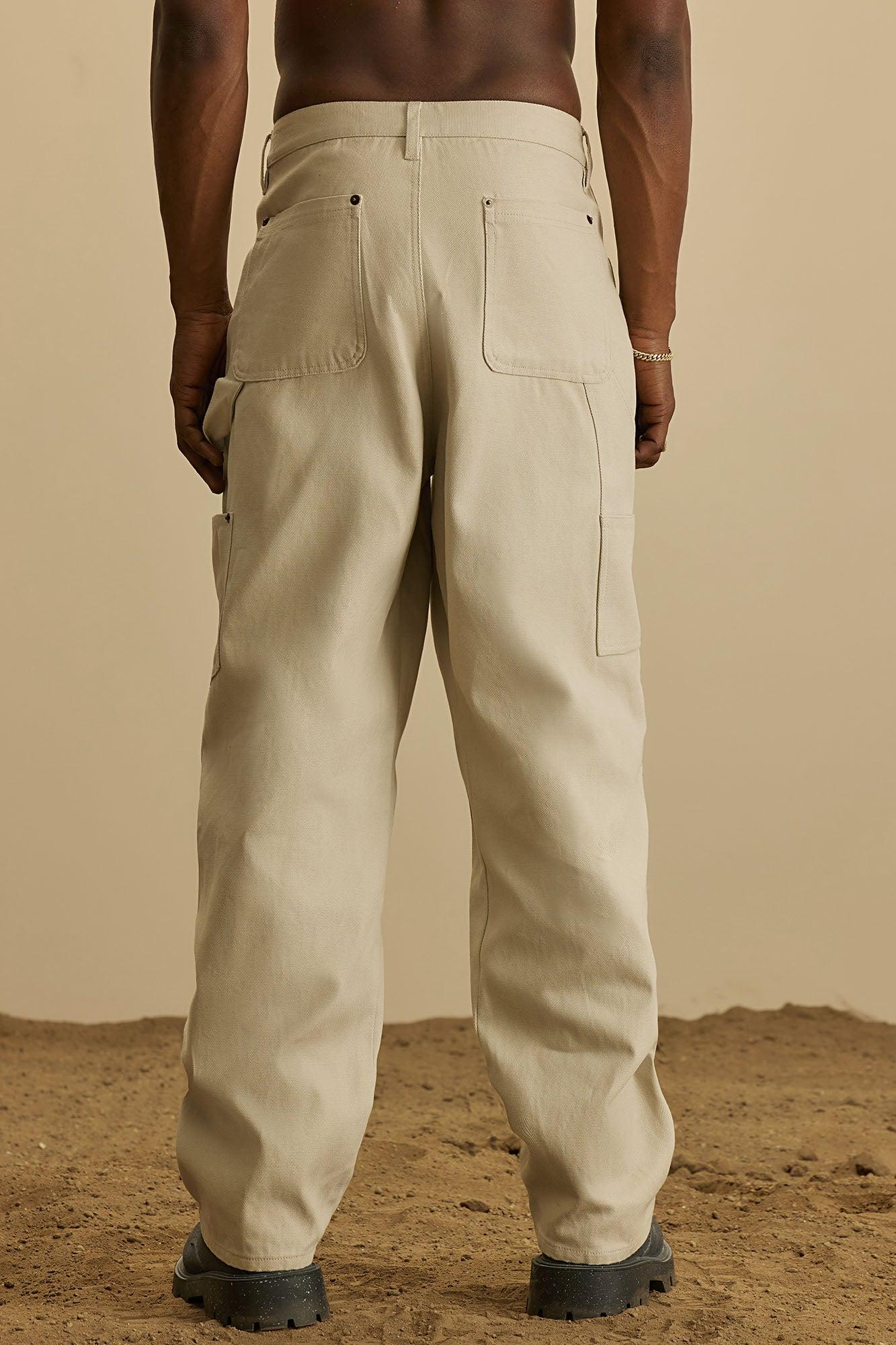 Alexander Double Knee Straight Utility Canvas Pants - Off White Product Image