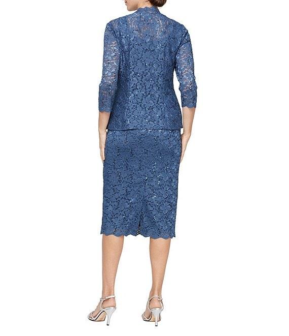 Ignite Evenings Petite Size 3/4 Sleeve Square Neck Sequin Lace 2-Piece Jacket Dress Product Image