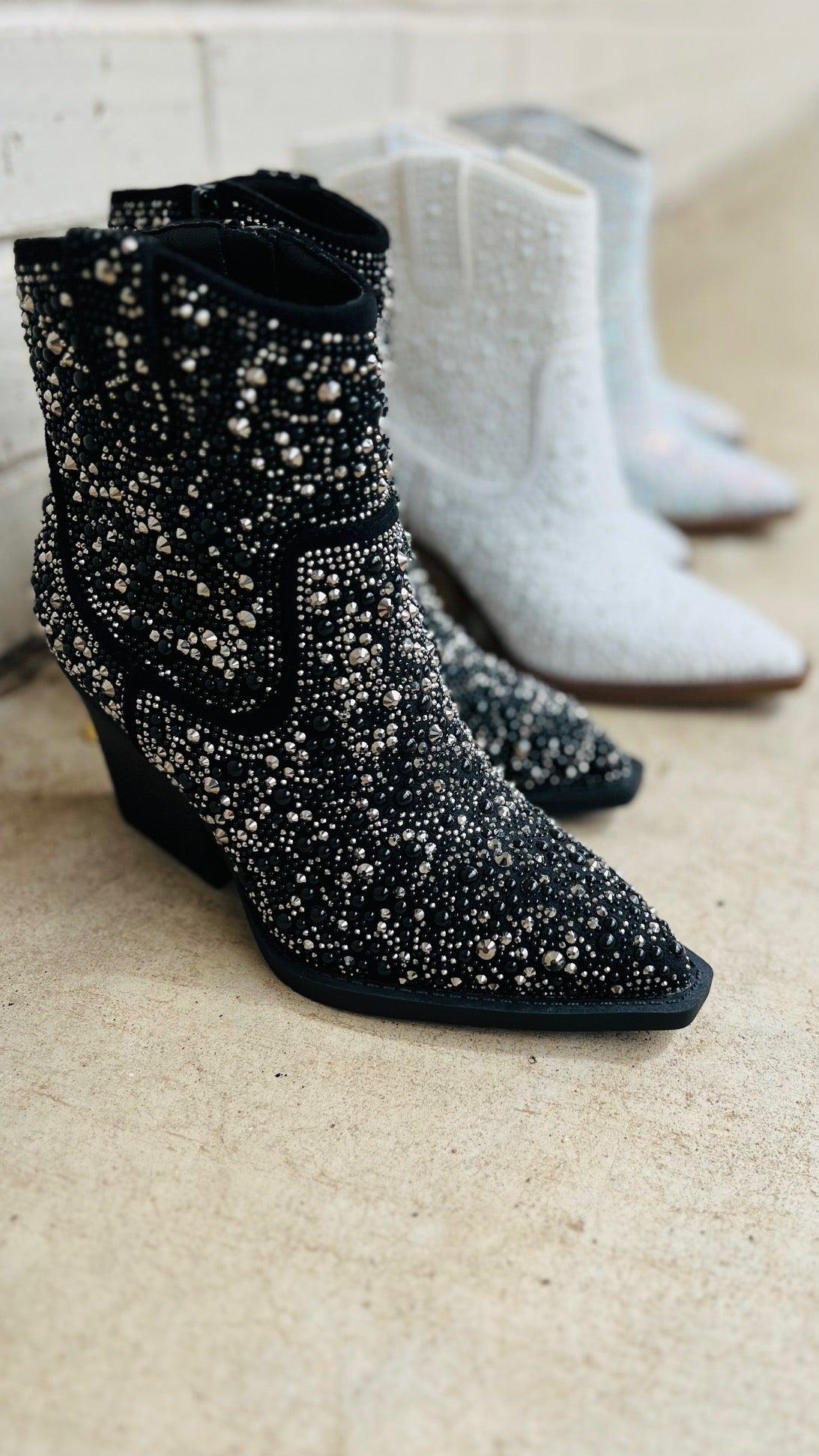 Pearl "Kady" White Rhinestone Booties* Product Image