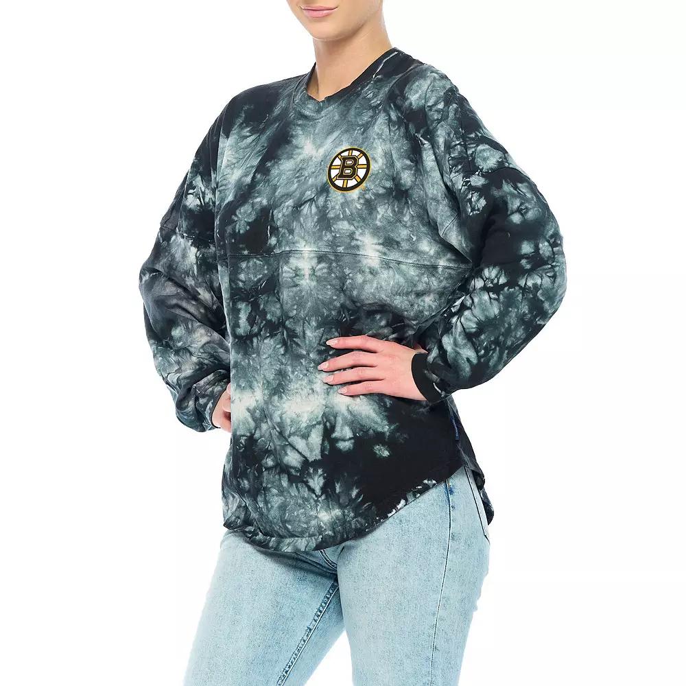 Women's Fanatics Branded Black Boston Bruins Crystal-Dye Long Sleeve T-Shirt,  Product Image