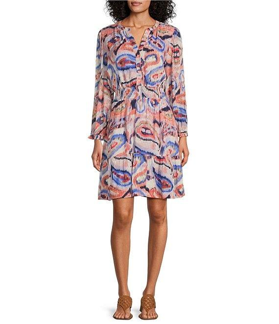 Nurture by Westbound Long Sleeve V-Neck Button Front Smocked Waist Dress Product Image