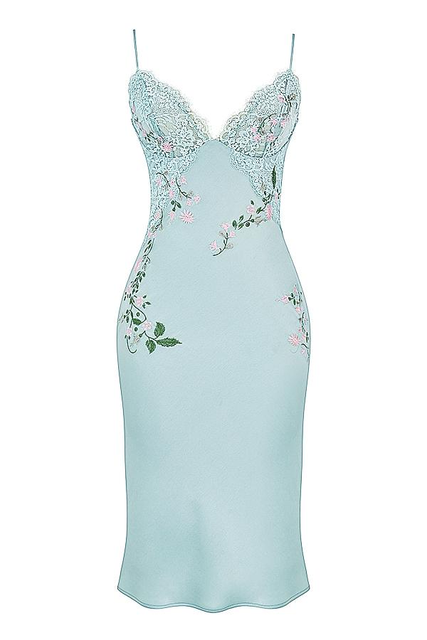 Fallon  light jade embroidered slip dress Product Image