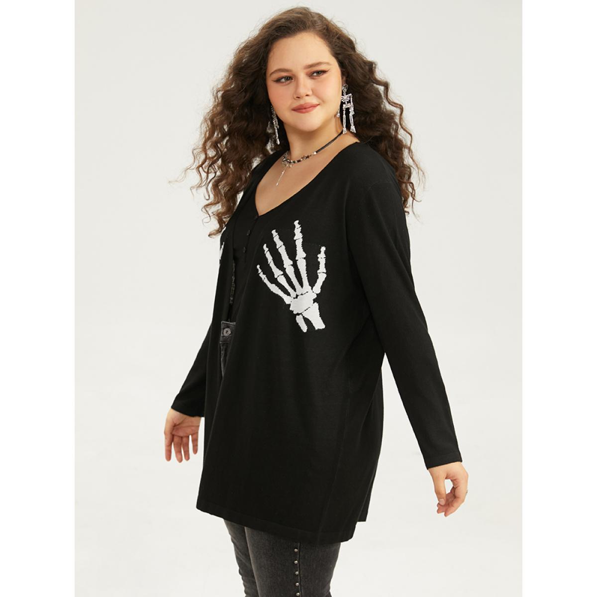 Plus Size Supersoft Essentials Halloween Skull Print Open Front Cardigan Black Women Casual Long Sleeve Festival-Halloween Cardigans BloomChic 10/M Product Image