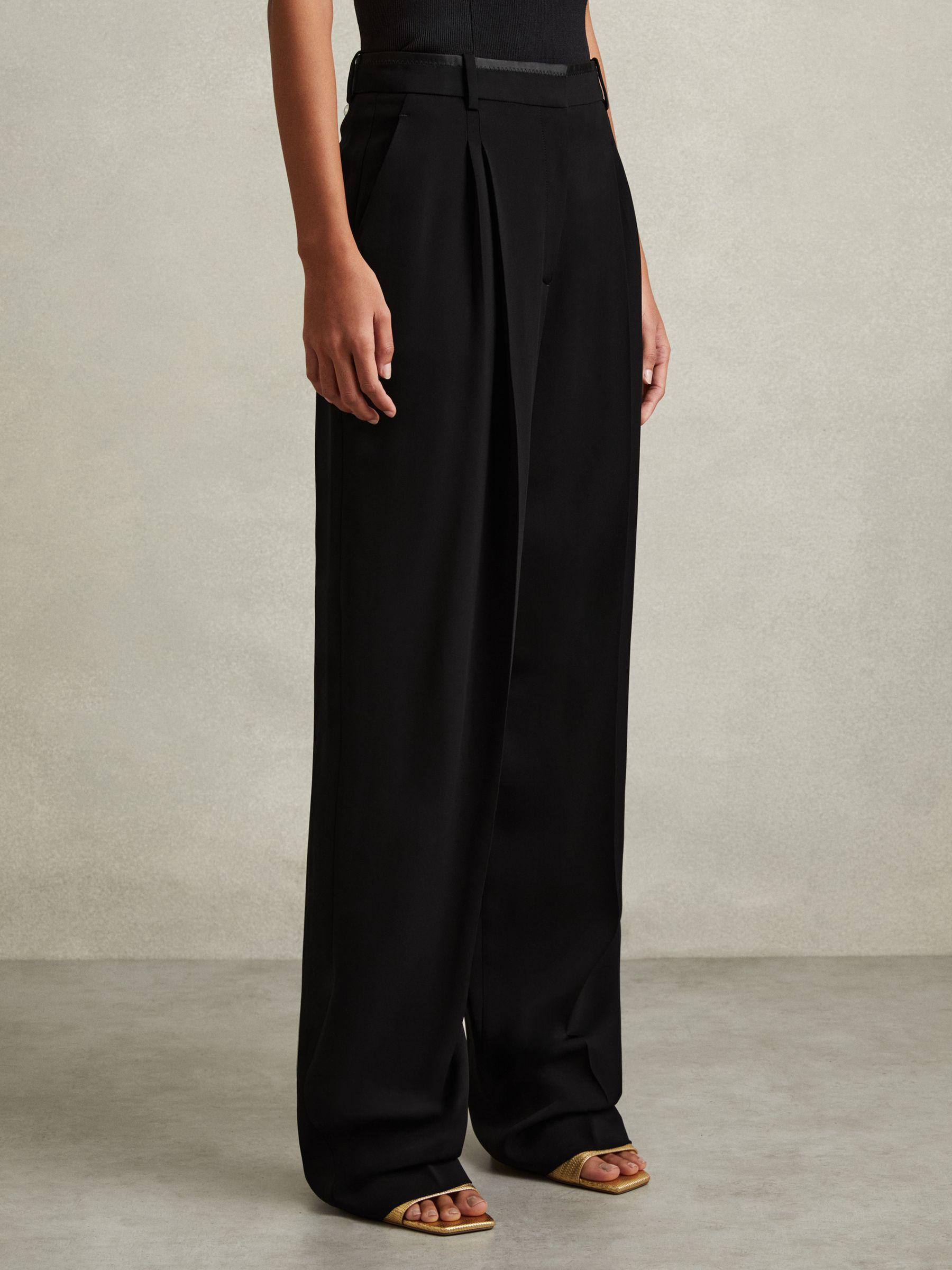 Double Pleat Wide Leg Tux Trousers in Black Product Image