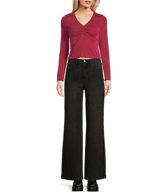 Moa Moa Long Sleeves V-Neck Urban Rib Top Product Image