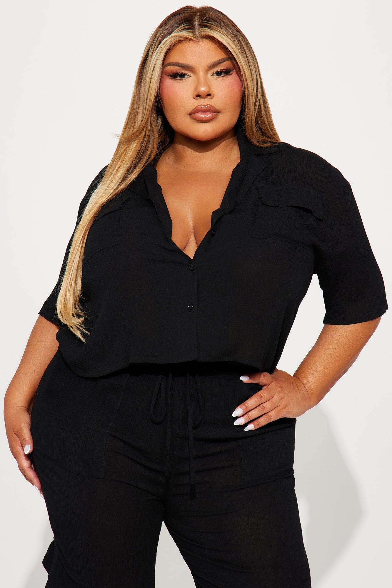 Breezy Paradise Linen Cover Up Cargo Pants Set - Black Product Image